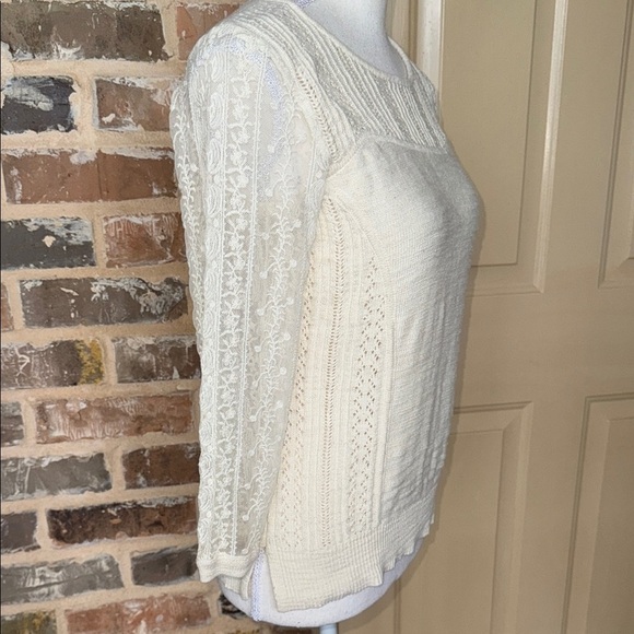 Knitted & Knotted Coquette Cream Lace Sleeve Sweater Texture Cotton Rear Zip SzM - Picture 9 of 16